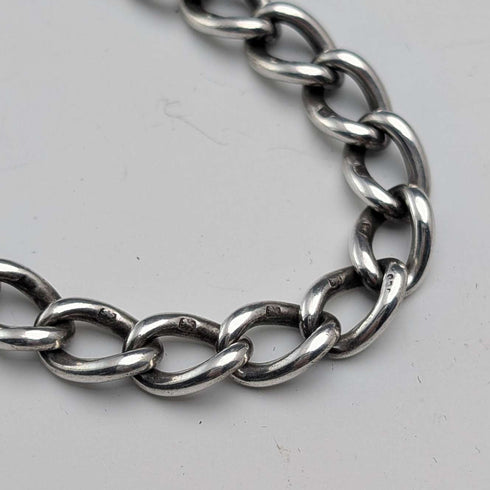 Circa 1905 British Vintage Sterling Silver Albert Chain, 54g, Sterling Silver Medal Fob