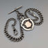 1920 British Antique Sterling Silver Double Albert Chain, 49g, Sterling Silver Medal Fob