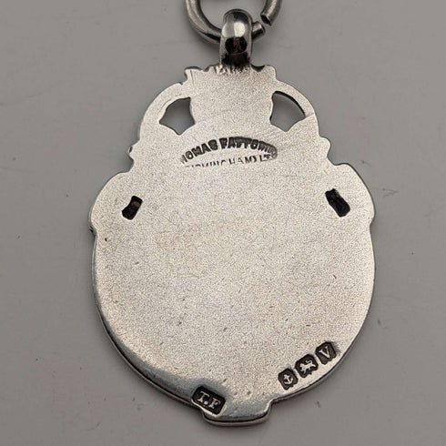 1920 British Antique Sterling Silver Double Albert Chain, 49g, Sterling Silver Medal Fob