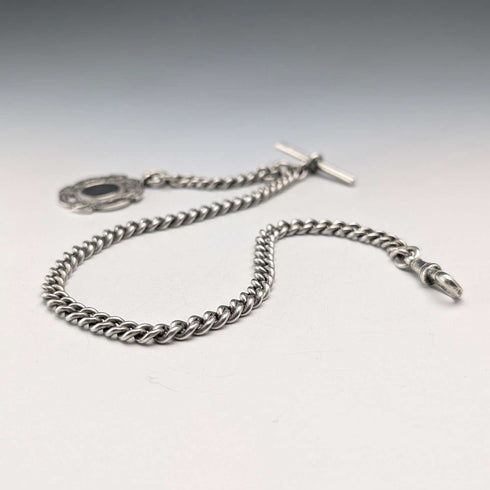 Circa 1930 British Vintage Sterling Silver Albert Chain, 38g, Sterling Silver Medal Fob