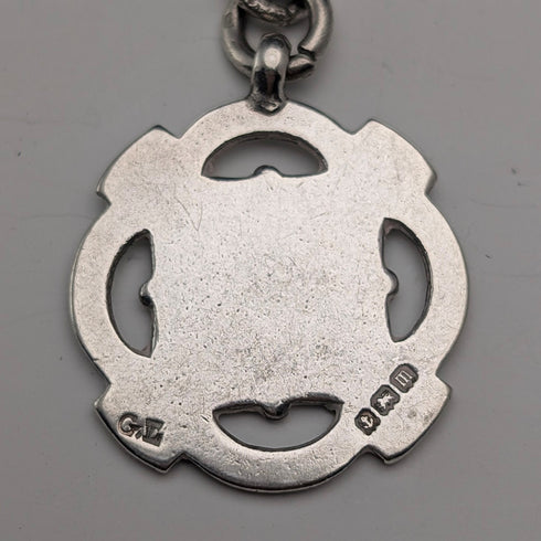 Circa 1930 British Vintage Sterling Silver Albert Chain, 38g, Sterling Silver Medal Fob