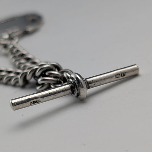Circa 1930 British Vintage Sterling Silver Albert Chain, 38g, Sterling Silver Medal Fob