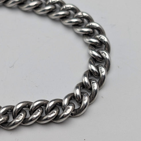 Circa 1930 British Vintage Sterling Silver Albert Chain, 38g, Sterling Silver Medal Fob