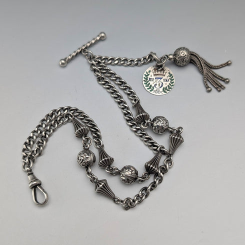 1897年頃 英国アンティーク 純銀製アルバーティナ 25g 純銀タッセルフォブ