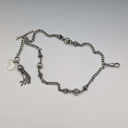 Circa 1897 British Antique Sterling Silver Albertina 25g Sterling Silver Tassel Fob