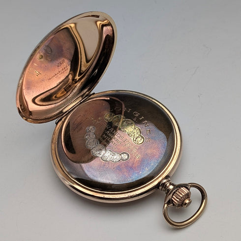 1912年頃 アンティーク ロンジン 懐中時計 金張りハンターケース Cal18.50 動作良好