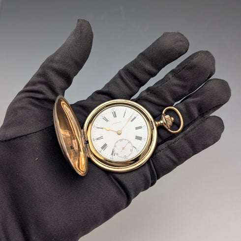 1912年頃 アンティーク ロンジン 懐中時計 金張りハンターケース Cal18.50 動作良好