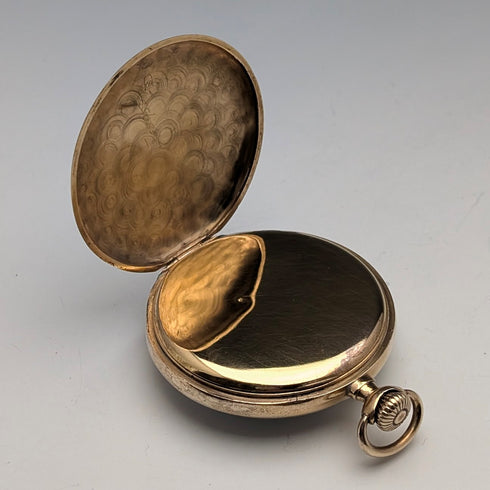 Circa 1935 Vintage Omega Pocket Watch, Gold-Plated Open Face, Denison Case, Working Condition: Excellent