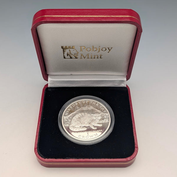 British Isle of Man Silver Crown Coin "The History of Cats: European Wildcat" by PobjoyMint, with Case and Instructions