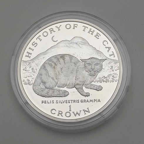 British Isle of Man Silver Crown Coin "The History of Cats: European Wildcat" by PobjoyMint, with Case and Instructions