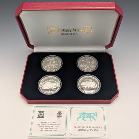 英国マン島 クラウン銀貨 猫の歴史シリーズ:4枚セット PobjoyMint ケース・説明書付