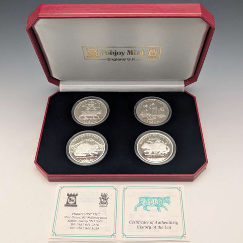 英国マン島 クラウン銀貨 猫の歴史シリーズ:4枚セット PobjoyMint ケース・説明書付