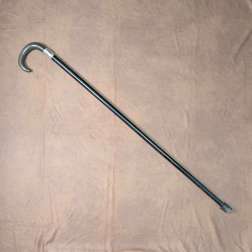 1902 British Antique Black Shaft Horn Handle Sterling Silver Decorated Walking Stick 90cm