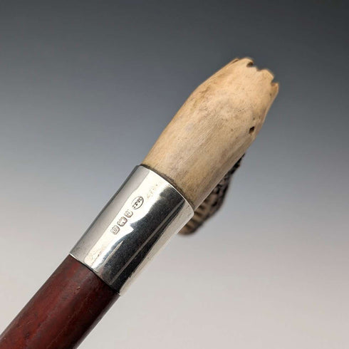 1913 British Antique Riding Crop with Antlers, 52cm