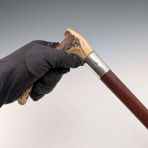 1913 British Antique Riding Crop with Antlers, 52cm