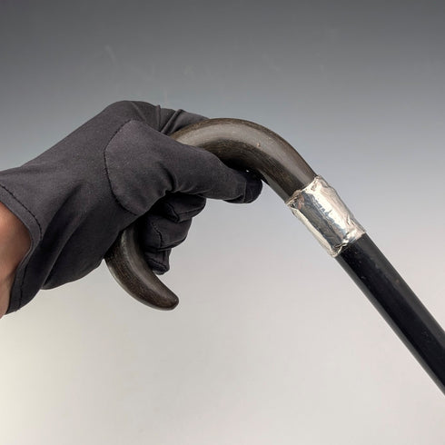 1902年 英国アンティーク ブラックシャフト ホーンハンドル 純銀装飾 ステッキ 90cm