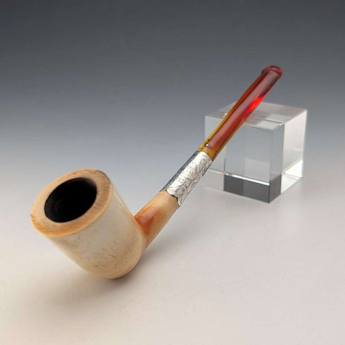 Antique British sterling silver meerschaum pipe in case