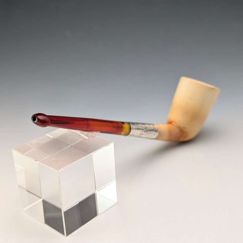 Antique British sterling silver meerschaum pipe in case