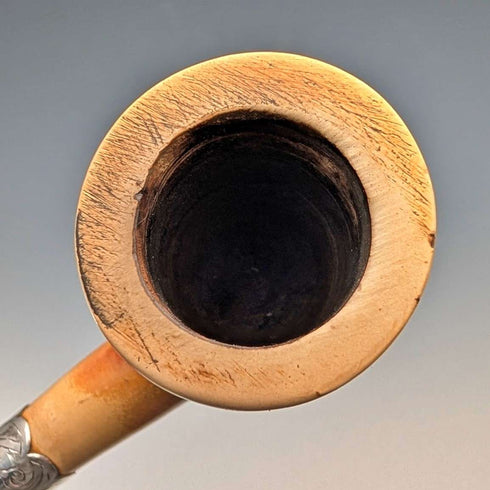 Antique British sterling silver meerschaum pipe in case