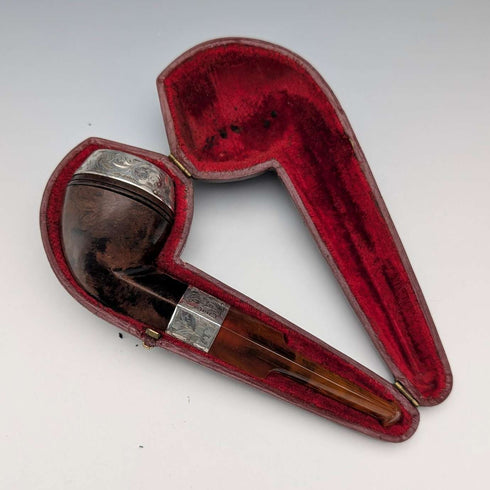 1894 British Antique Sterling Silver Estate Pipe in Case