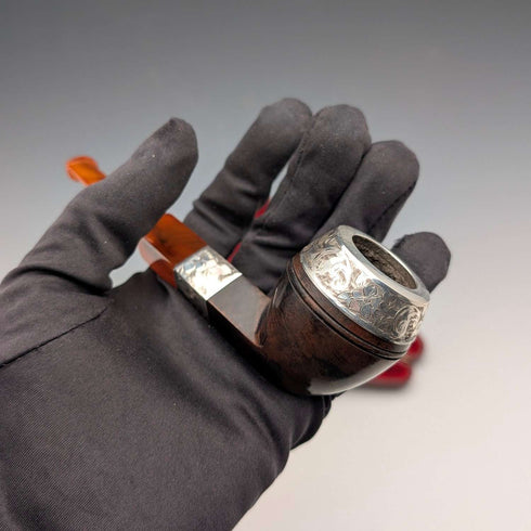 1894 British Antique Sterling Silver Estate Pipe in Case