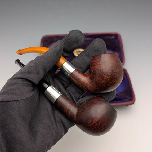 20世紀初頭 英国アンティーク 純銀装飾 エステートパイプペア Comoys ケース入り