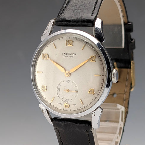 英國古董 JW Benson 男士機械腕錶,合金錶殼,15 鑽,走時良好
