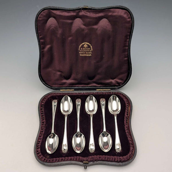 1897年 英国アンティーク 純銀製ティースプーン6本セット 計60g Josiah Williams ケース入