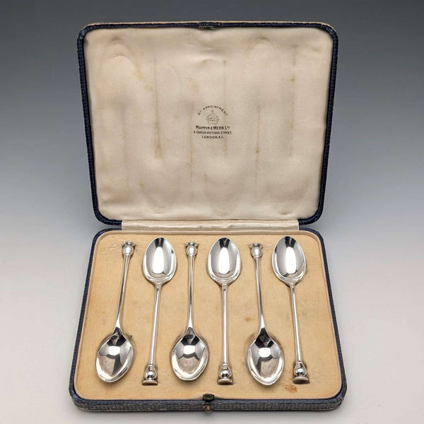 1932年 英国ヴィンテージ 純銀製ティースプーン6本セット 計88g Mappin&Webb ケース入
