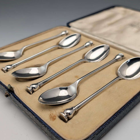 1932年 英国ヴィンテージ 純銀製ティースプーン6本セット 計88g Mappin&Webb ケース入