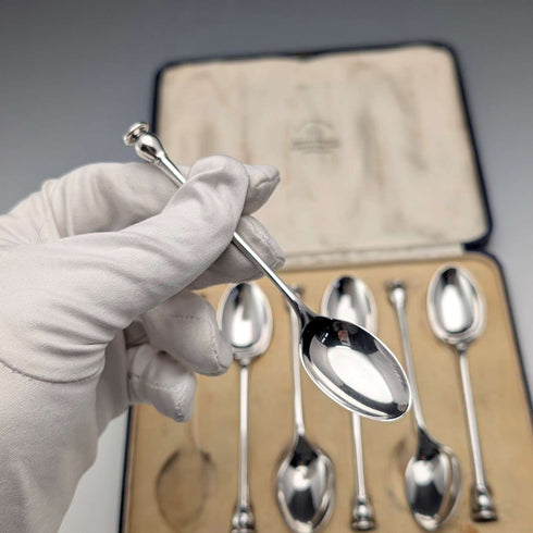 1932年 英国ヴィンテージ 純銀製ティースプーン6本セット 計88g Mappin&Webb ケース入