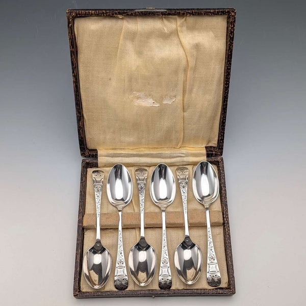 1893年 英国アンティーク 純銀製ティースプーン6本セット 計90g John Round&Son ケース入