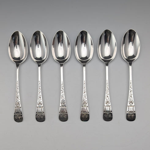 1893年 英国アンティーク 純銀製ティースプーン6本セット 計90g John Round&Son ケース入