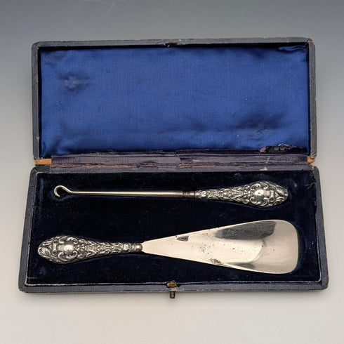 1903 年英國古董純銀鞋拔,附紐帶鉤,WJ Myatt & Co.