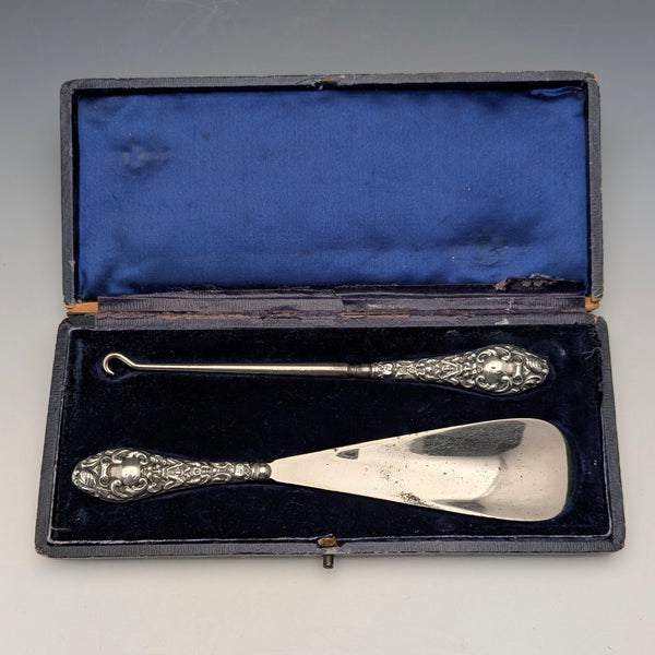 1903年 英国アンティーク 純銀ハンドル シューホーン ボタンフック W J Myatt & Co