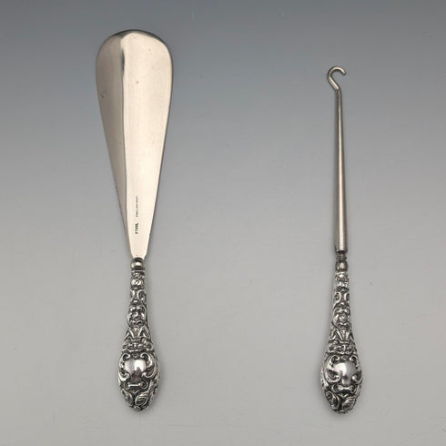 1903 年英國古董純銀鞋拔,附紐帶鉤,WJ Myatt & Co.