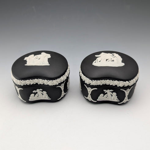 Vintage British Wedgwood Black Jasper Bean-Shaped Box Pair
