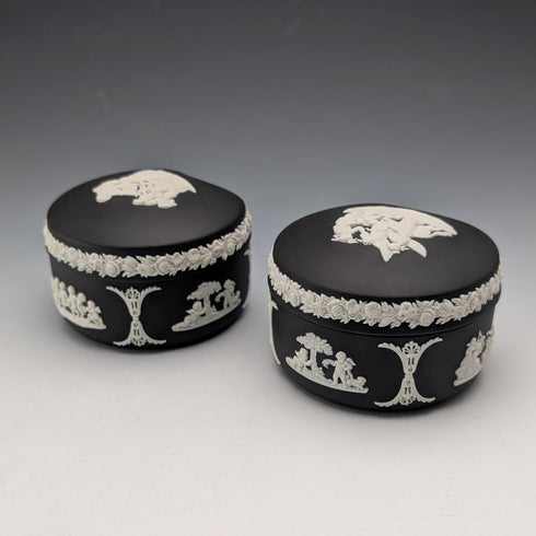 Vintage British Wedgwood Black Jasper Bean-Shaped Box Pair