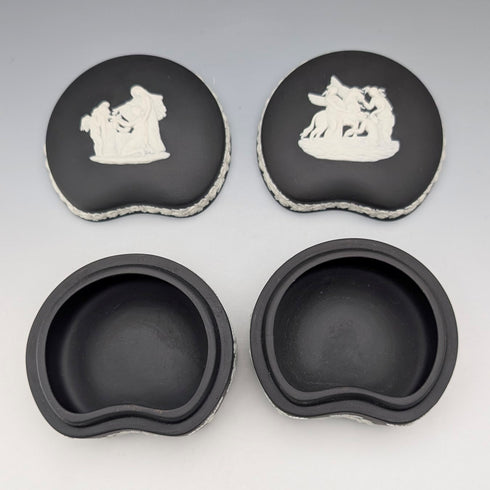 Vintage British Wedgwood Black Jasper Bean-Shaped Box Pair