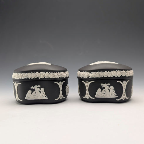 Vintage British Wedgwood Black Jasper Bean-Shaped Box Pair