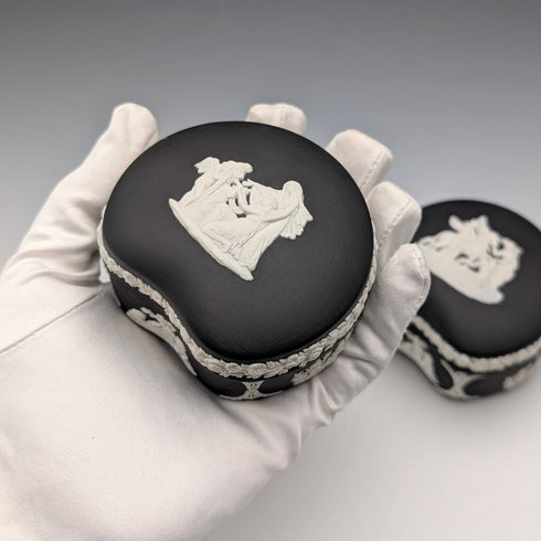 Vintage British Wedgwood Black Jasper Bean-Shaped Box Pair