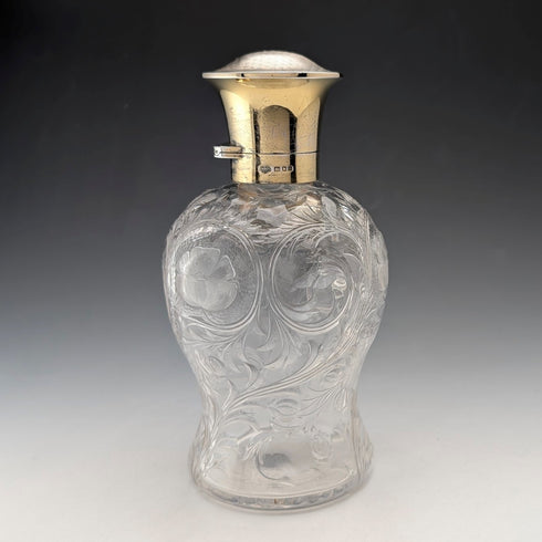 1923 British Antique Pure Silver Lid Perfume Bottle, Glass Perfume Bottle, Goldsmiths & Silversmiths
