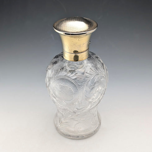 1923 British Antique Pure Silver Lid Perfume Bottle, Glass Perfume Bottle, Goldsmiths & Silversmiths
