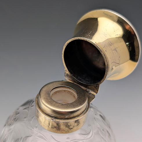 1923 British Antique Pure Silver Lid Perfume Bottle, Glass Perfume Bottle, Goldsmiths & Silversmiths