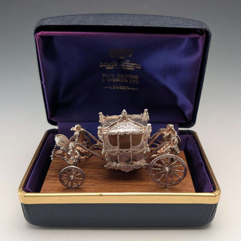 1977 British Sterling Silver Gold State Coach Miniature, 72g, Toye, Kenning & Spencer, with case