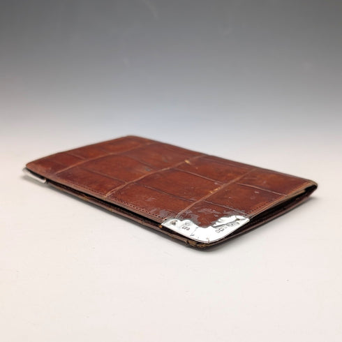 1908 British Antique Sterling Silver Brown Leather Bifold Wallet by Charles Penny Brown