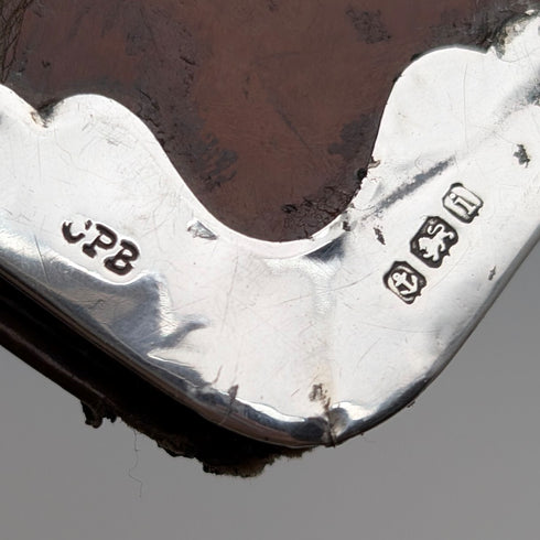 1908 British Antique Sterling Silver Brown Leather Bifold Wallet by Charles Penny Brown