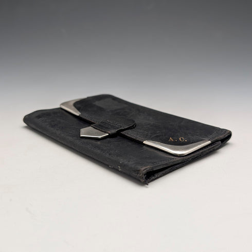 1933 British Vintage Sterling Silver Tri-fold Wallet in Black Leather by B&T
