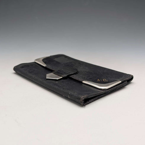 1933 British Vintage Sterling Silver Tri-fold Wallet in Black Leather by B&T