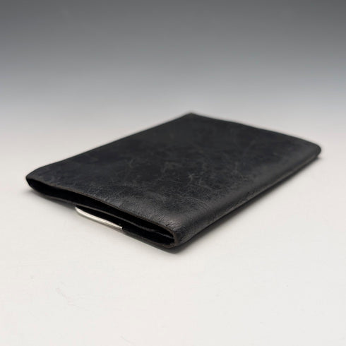 1933 British Vintage Sterling Silver Tri-fold Wallet in Black Leather by B&T